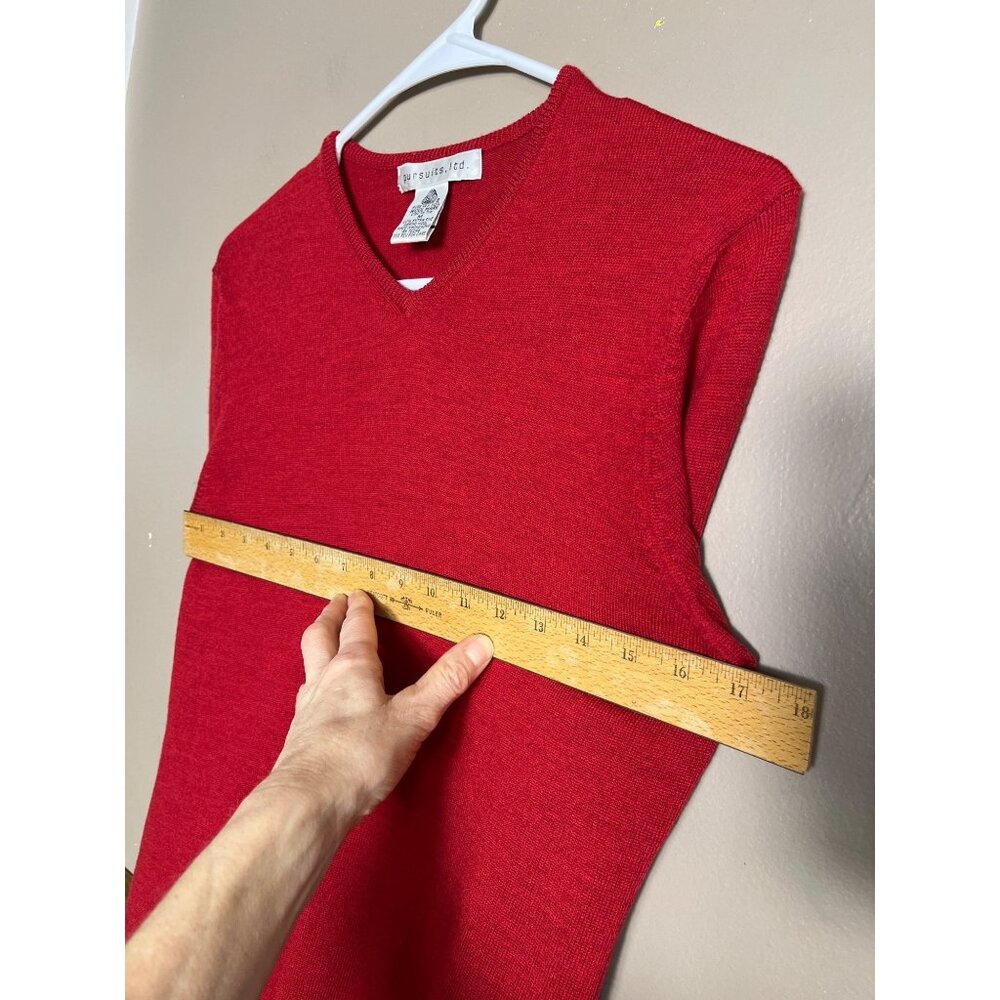 Vtg Pursuits Ltd Wool V-neck Sweater Red Pullover Preppy Classic Capsule Women M - Picture 4 of 8